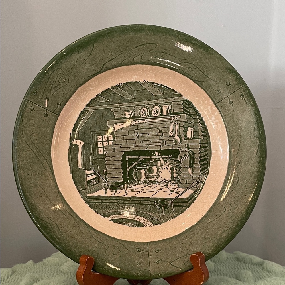 Vintage Green and Cream Decorative Plate colonial homestead 1950 by Royal China